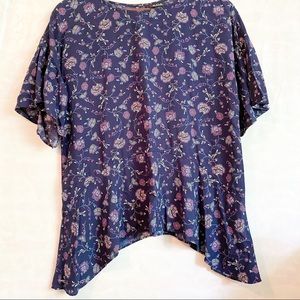 a.n.a. Asymmetrical Paisley Print Short Sleeve Top